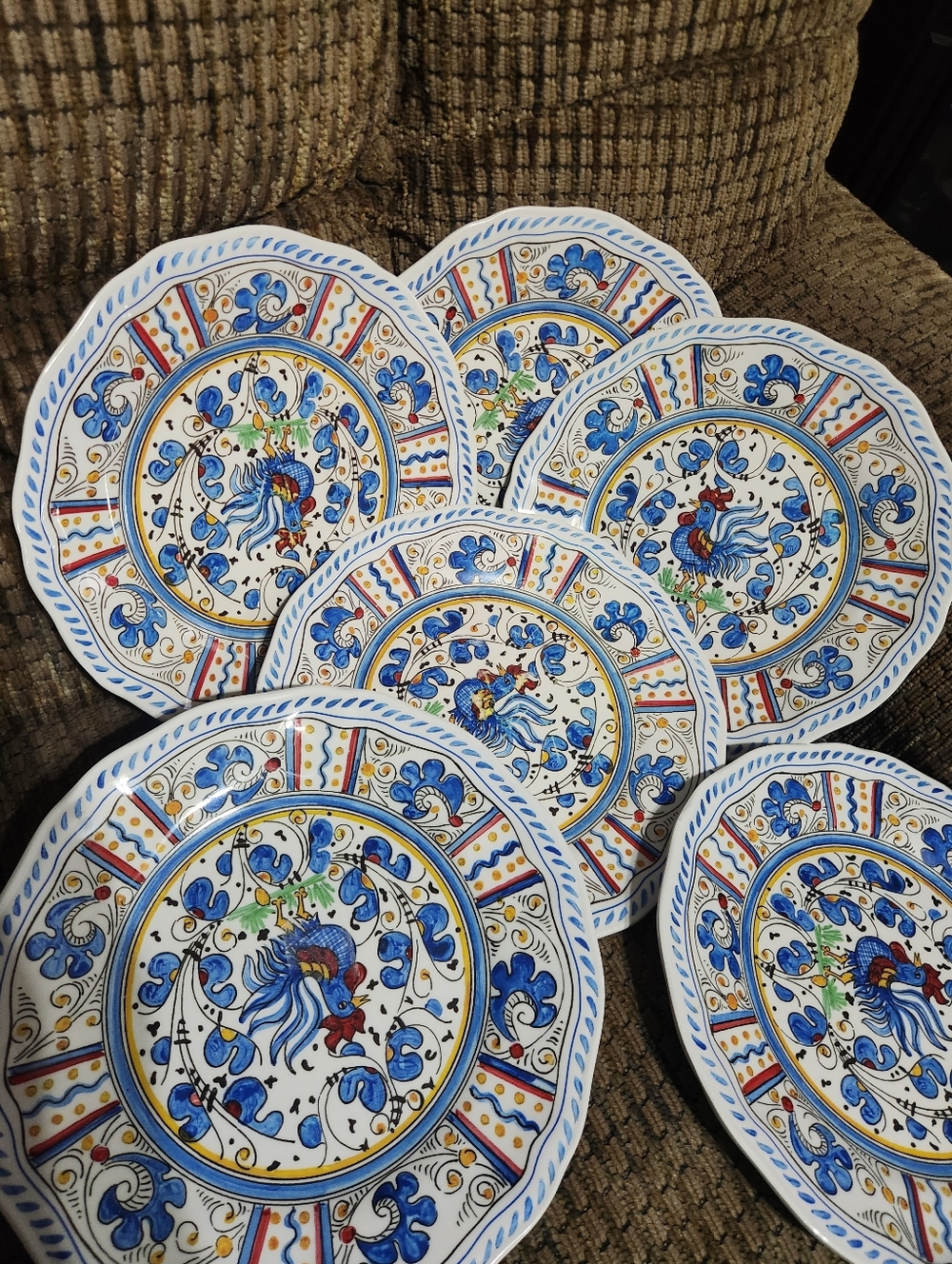 Le Cadeaux Rooster Blue Salad Plates Melamine 9in Diameter 6 Plates Clean